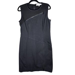 Donna Degnan Sheath Dress 6 Black Mesh Panel Convertible Slit Zip Workwear